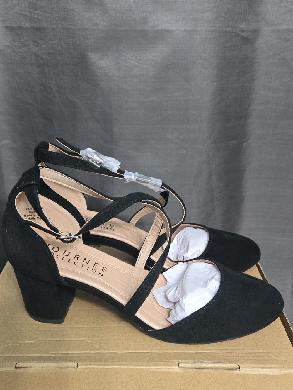 Black Suede Strappy Low Block Heels